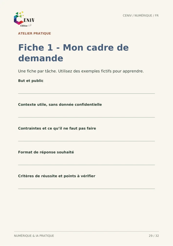 Bien débuter avec l’IA au quotidien — Fiche / Worksheet