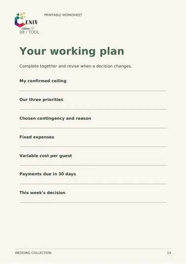 A wedding within reach — Fiche / Worksheet