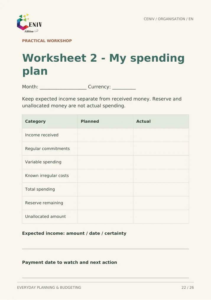My organised month — Fiche / Worksheet