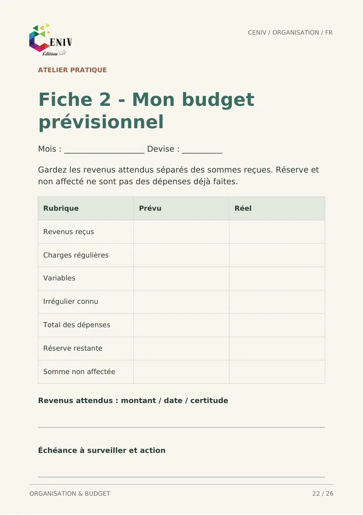 Mon mois organisé — Fiche / Worksheet