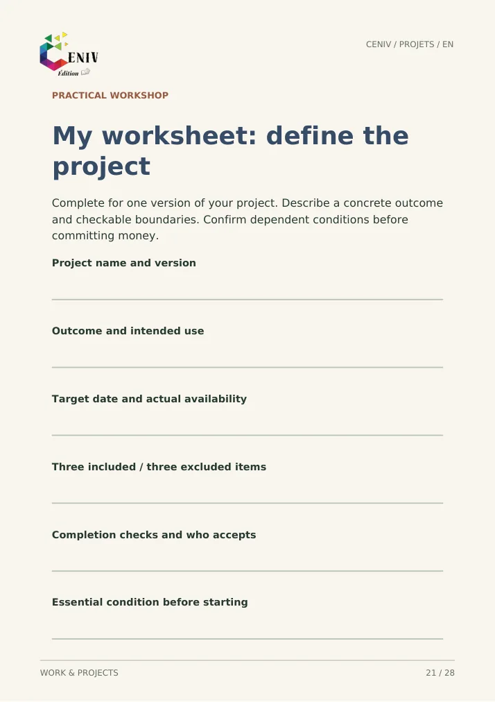 My small project, from start to finish — Fiche / Worksheet