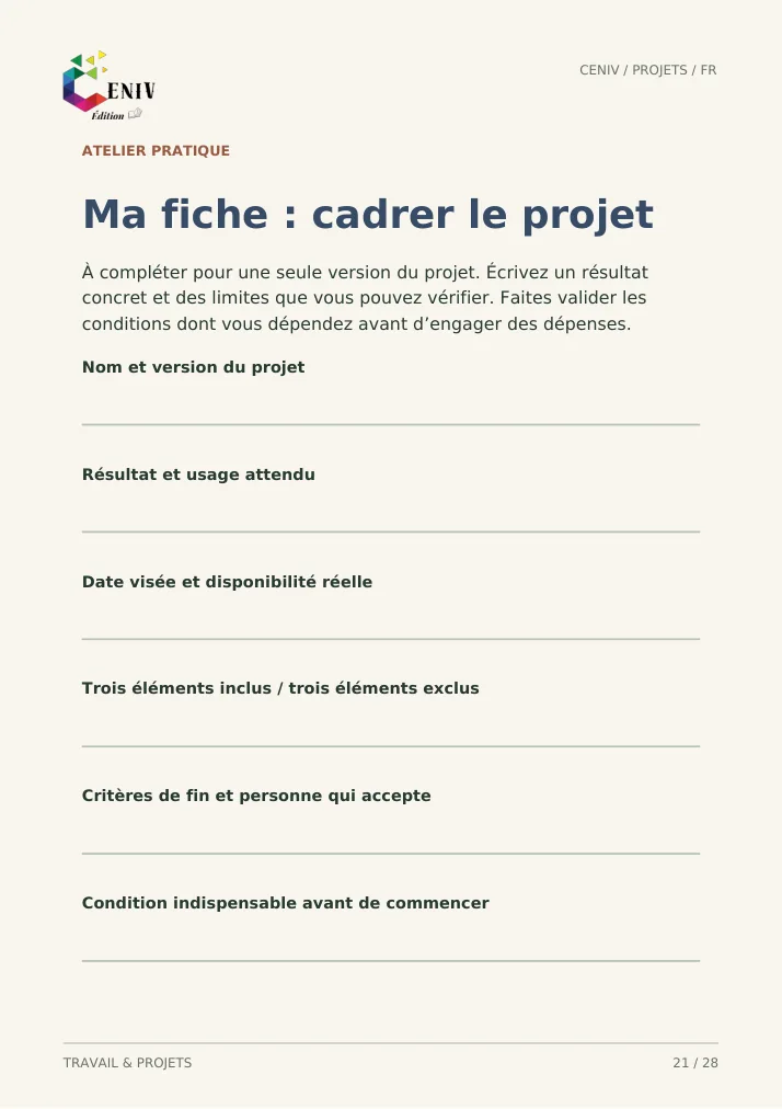 Mon petit projet, du début à la fin — Fiche / Worksheet